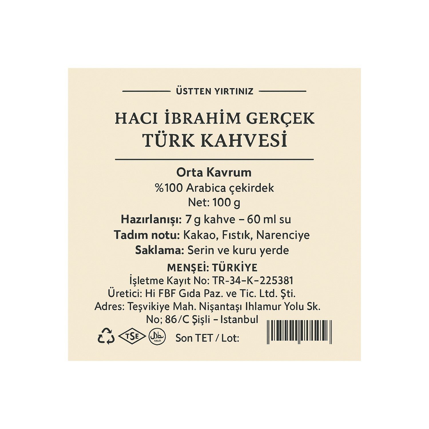 Hi Coffee Haci ibrahim Authentic Turkish Coffee 200g – Medium Roast Fresh - MALLTURK