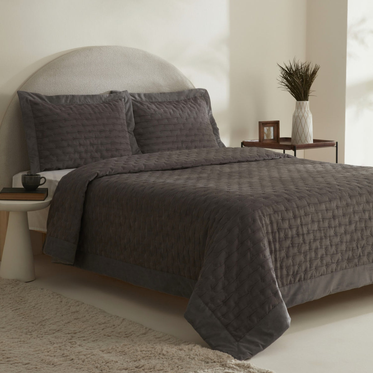 Karaca Home Gilda Double Bedspread Set Grey - MALLTURK