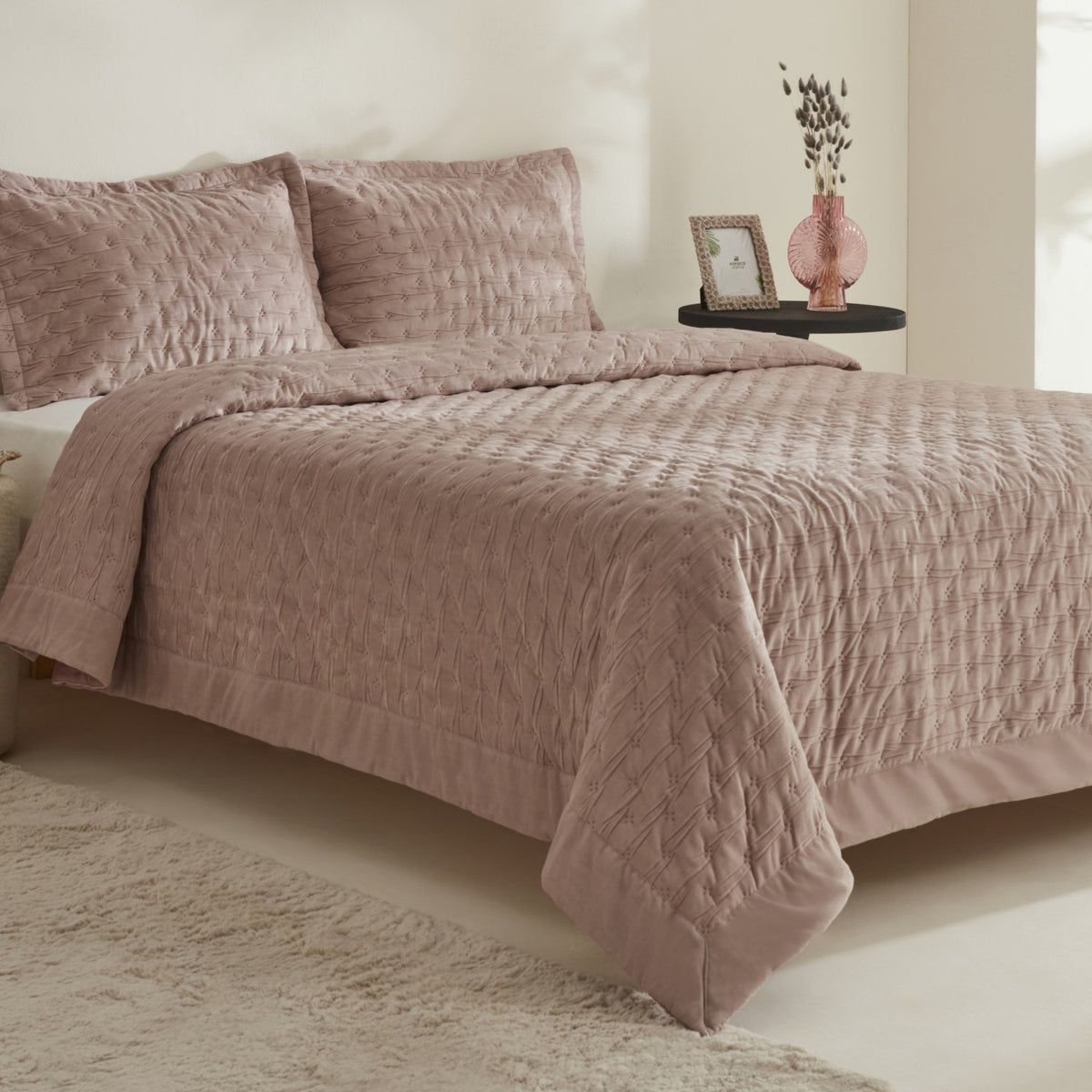 Karaca Home Gilda Double Bedspread Set Powder Pink - MALLTURK