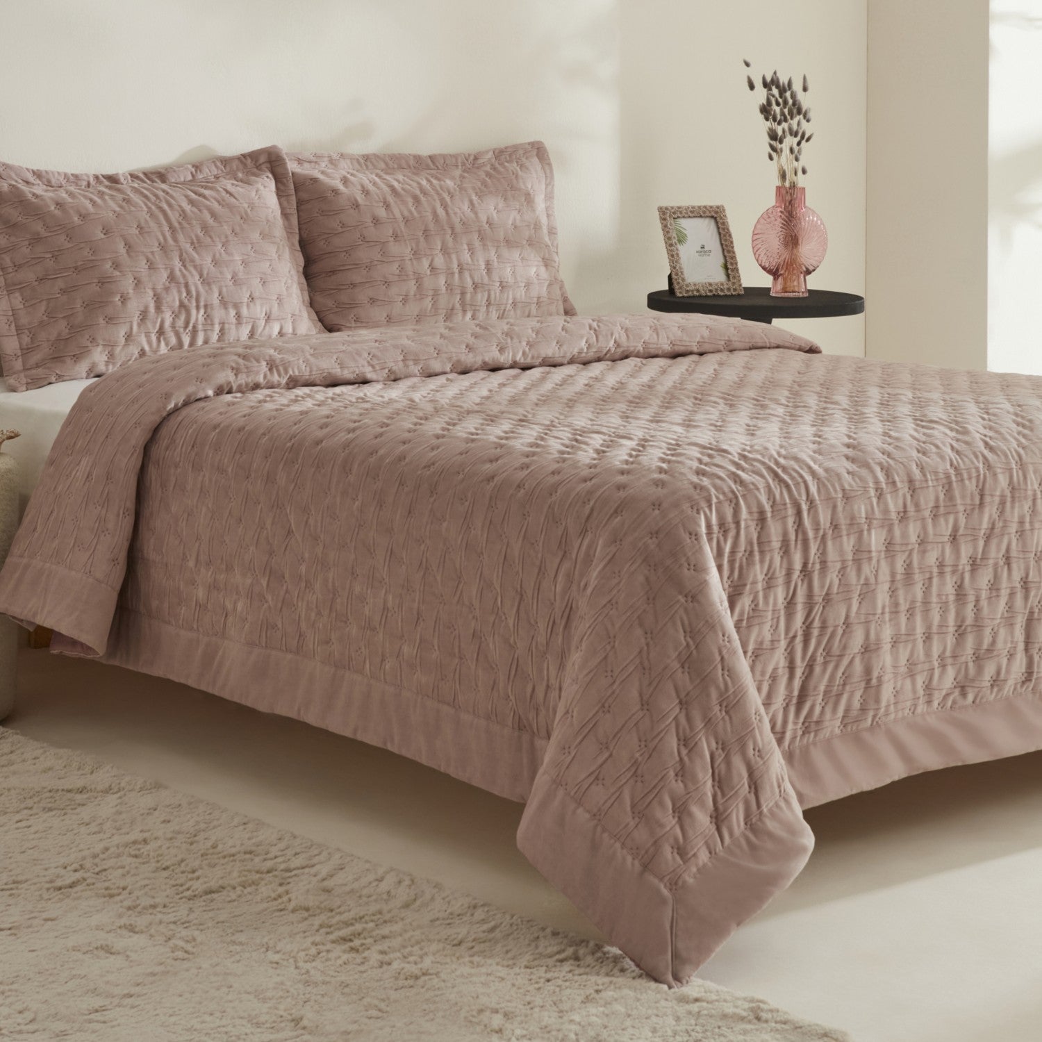 Karaca Home Gilda Double Bedspread Set Powder Pink - MALLTURK