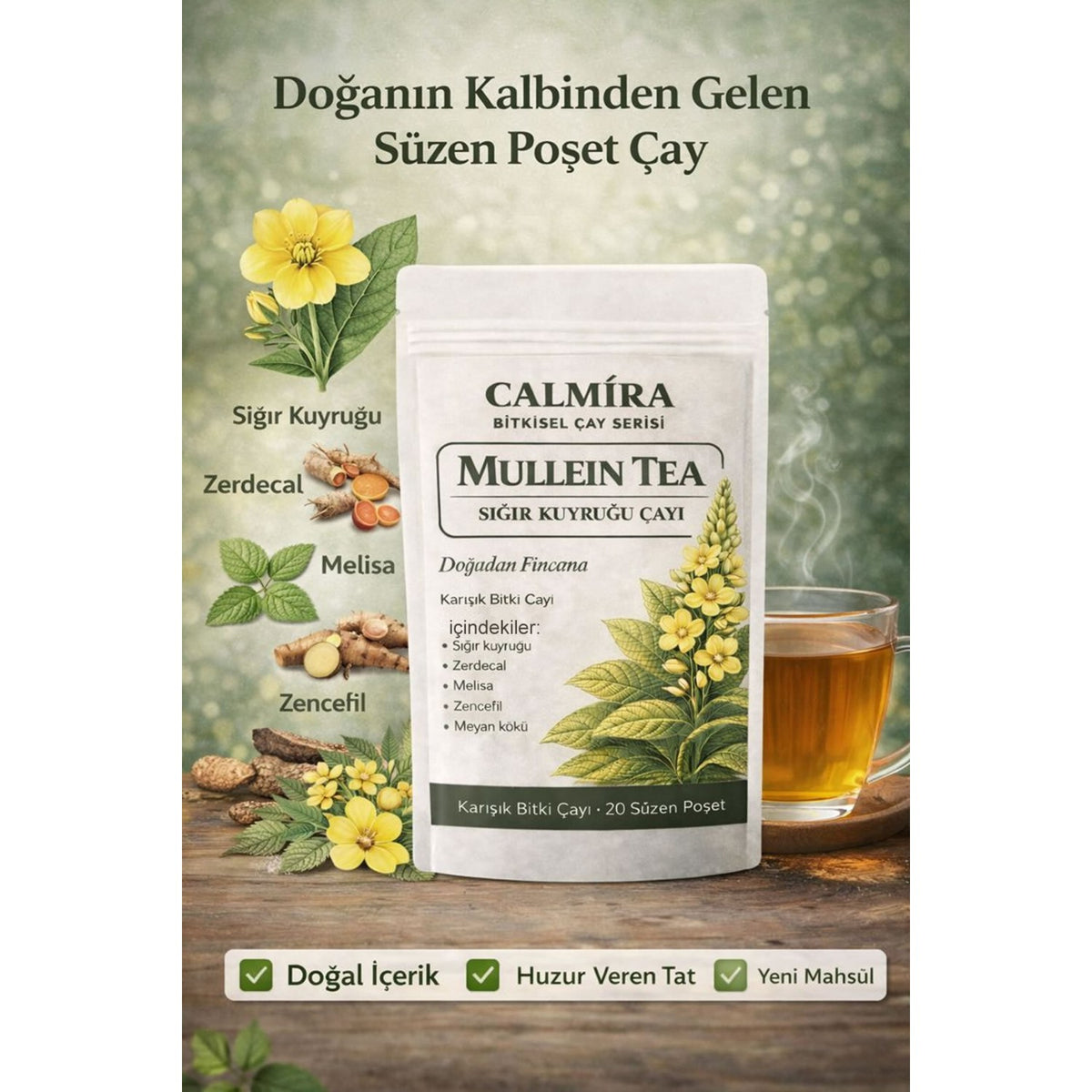 Calmira Mullein Tea 20 filter tea bags / mullein tea / herbal blend tea / Mulletin Leaf Tea - MALLTURK