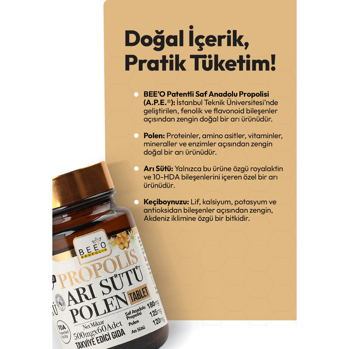 BEE'O Up Propolis Royal Jelly Bee Pollen Adult 60 Tablet