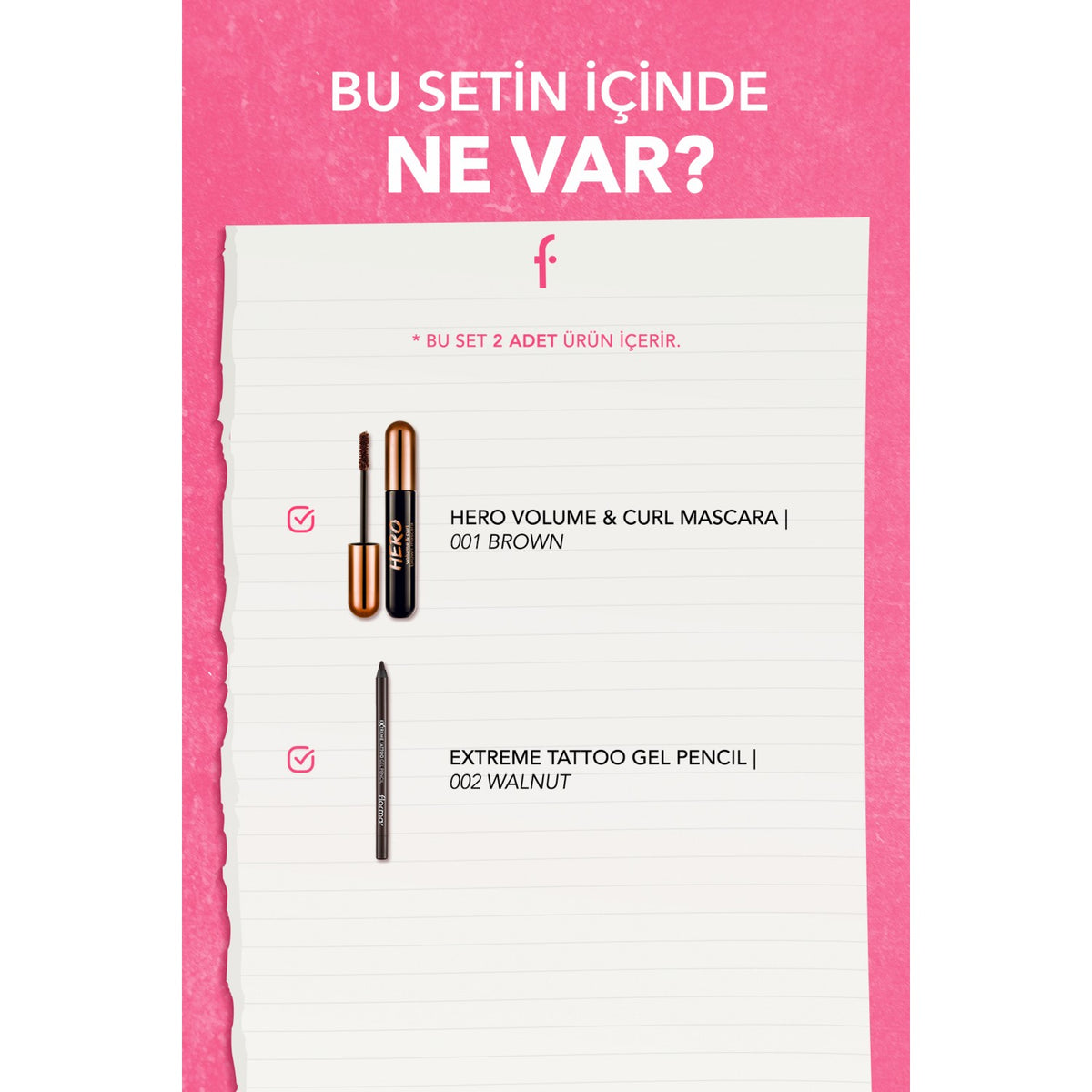 Flormar Dogal Gorunumlu Kahverengi Maskara Goz Kalemi Makeup Set
