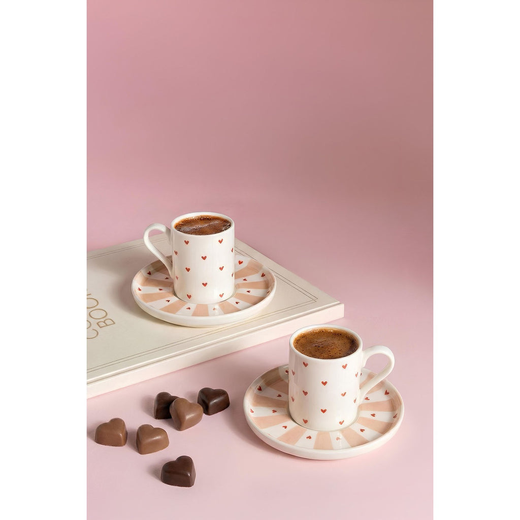 Kütahya Porselen Bone Soft Love 4-Piece Turkish Coffee Cup Set for 2
