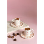 Kütahya Porselen Bone Soft Love 4-Piece Turkish Coffee Cup Set for 2