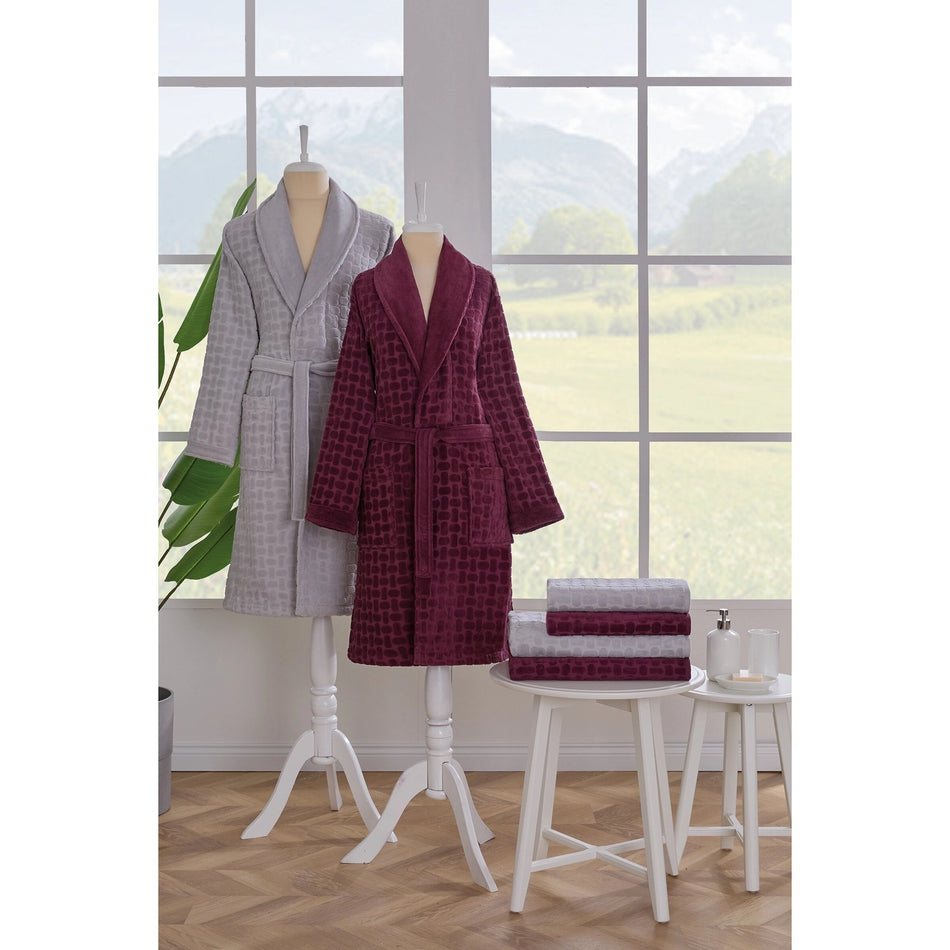 Ozdilek Tricot Velvet Family Set Plum - MALLTURK
