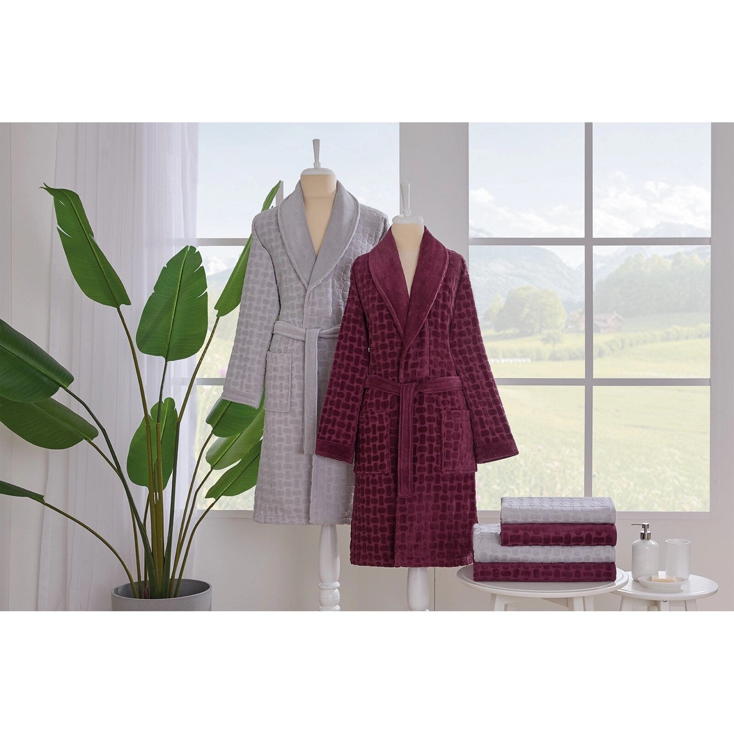 Ozdilek Tricot Velvet Family Set Plum - MALLTURK