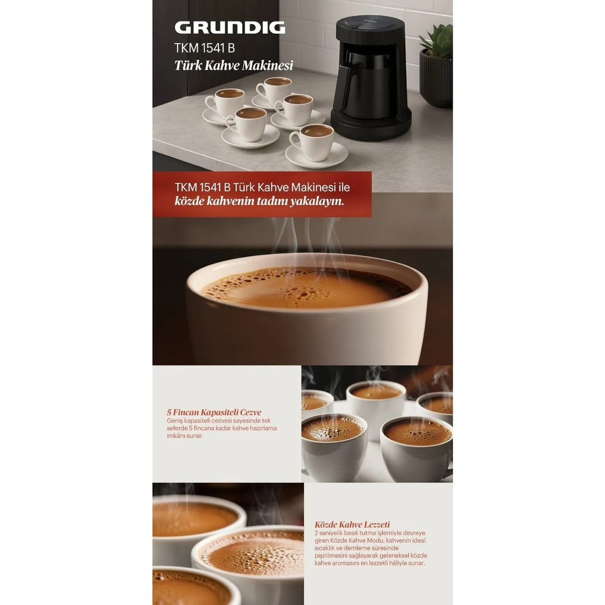 Grundig TKM 1541 B Black Turkish Coffee Maker, 4-Cup Capacity - MALLTURK