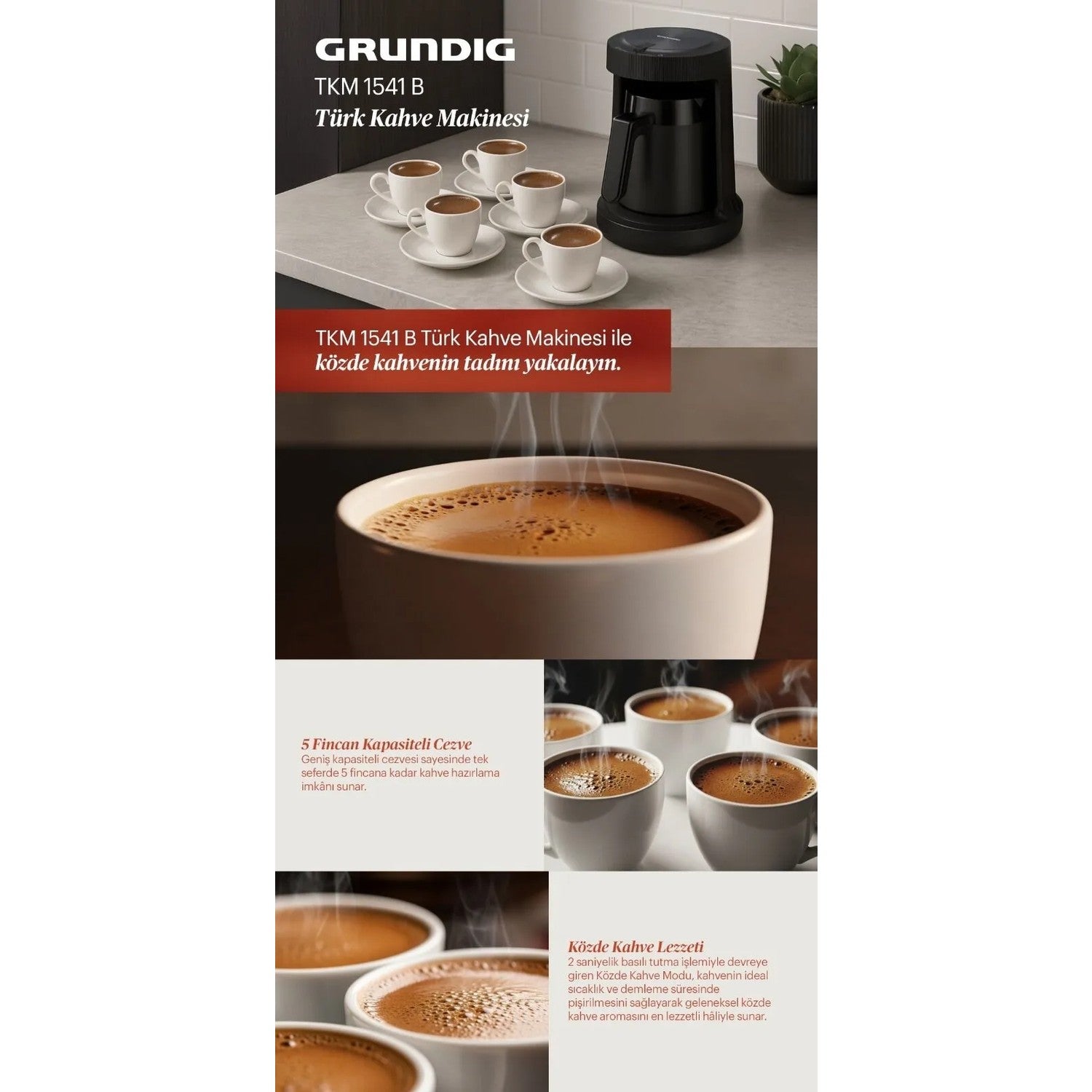 Grundig TKM 1541 B Black Turkish Coffee Maker, 4-Cup Capacity - MALLTURK