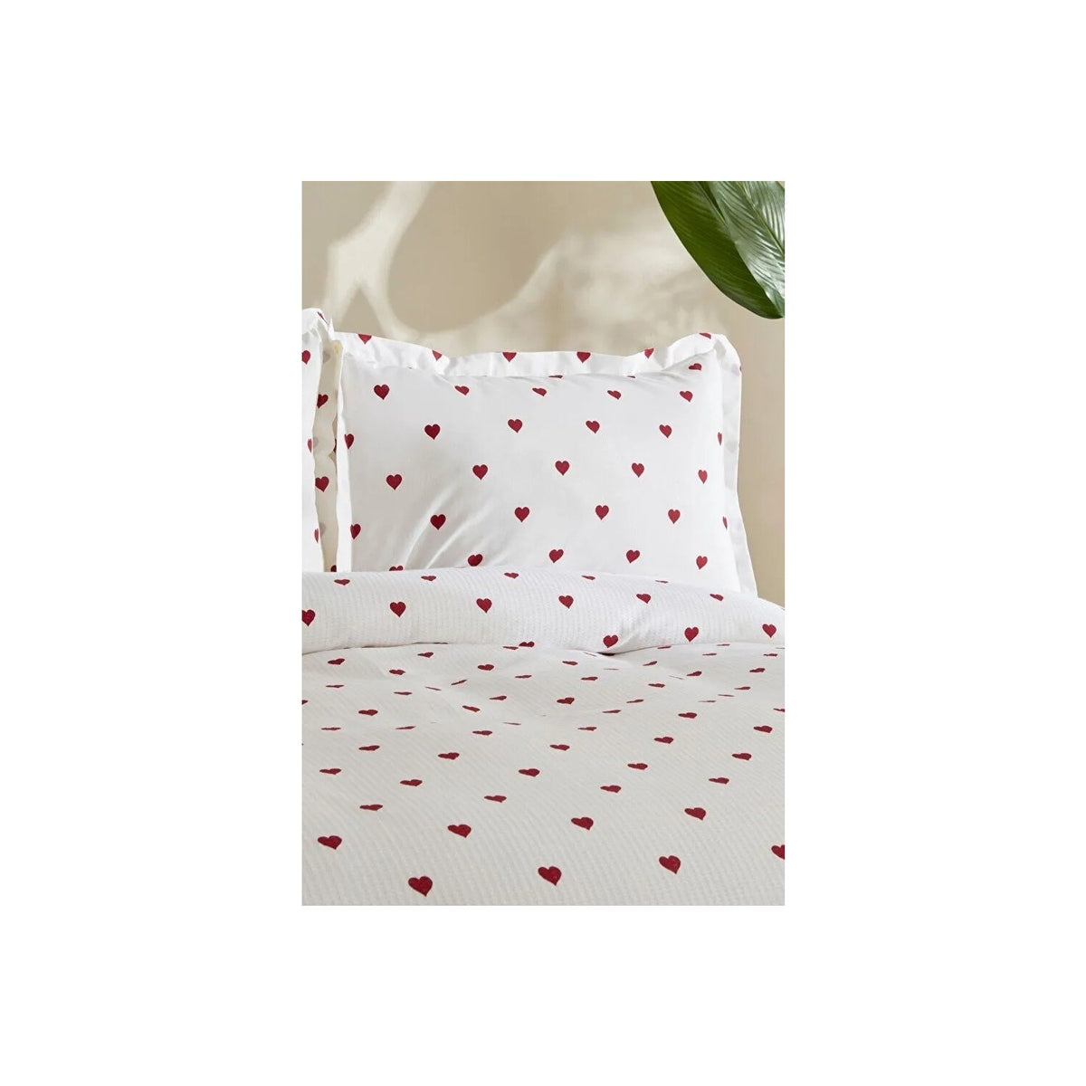 Karaca Home Amour Heart Pattern 100% Cotton Double Bed Quilted Bedding Set Red - MALLTURK