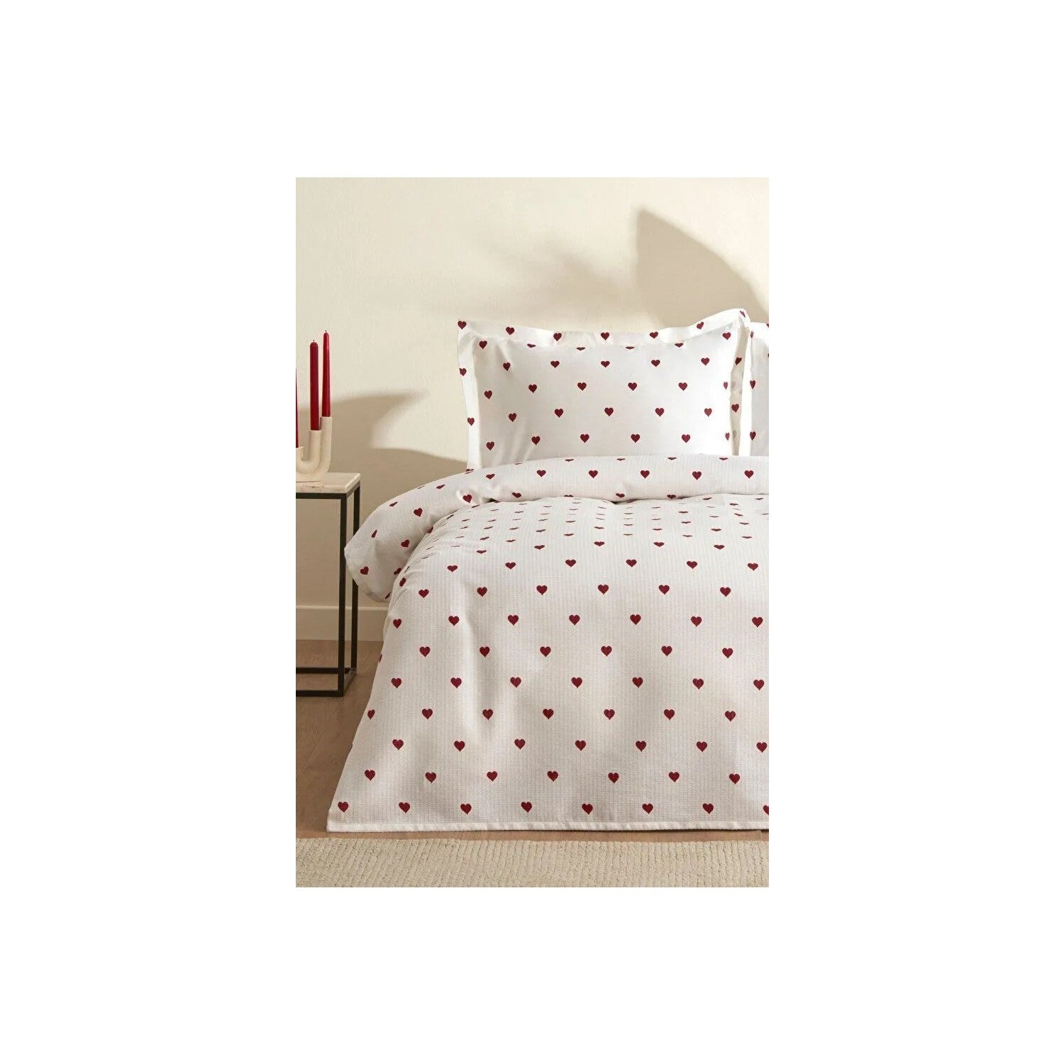 Karaca Home Amour Heart Pattern 100% Cotton Double Bed Quilted Bedding Set Red - MALLTURK