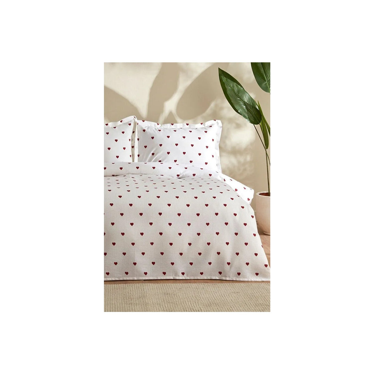 Karaca Home Amour Heart Pattern 100% Cotton Double Bed Quilted Bedding Set Red - MALLTURK