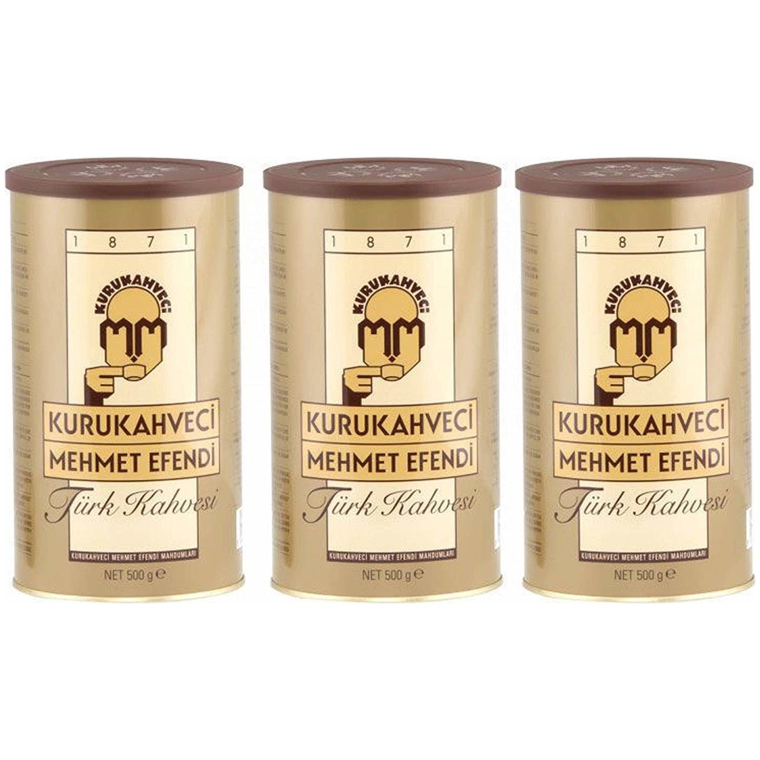 Kurukahveci Mehmet Efendi Turkish Coffee 500 gr 3-Pack Caffeinated Tin Origin: Turkiye - MALLTURK