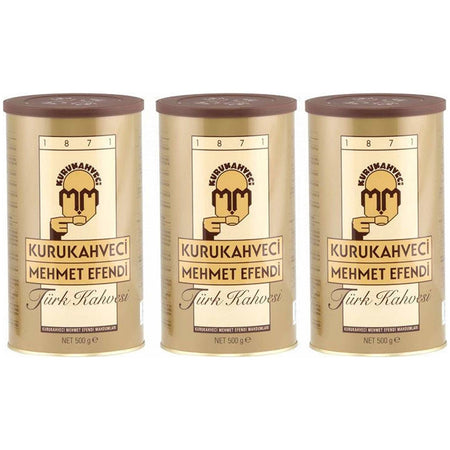 Kurukahveci Mehmet Efendi Turkish Coffee 500 gr 3-Pack Caffeinated Tin Origin: Turkiye - MALLTURK