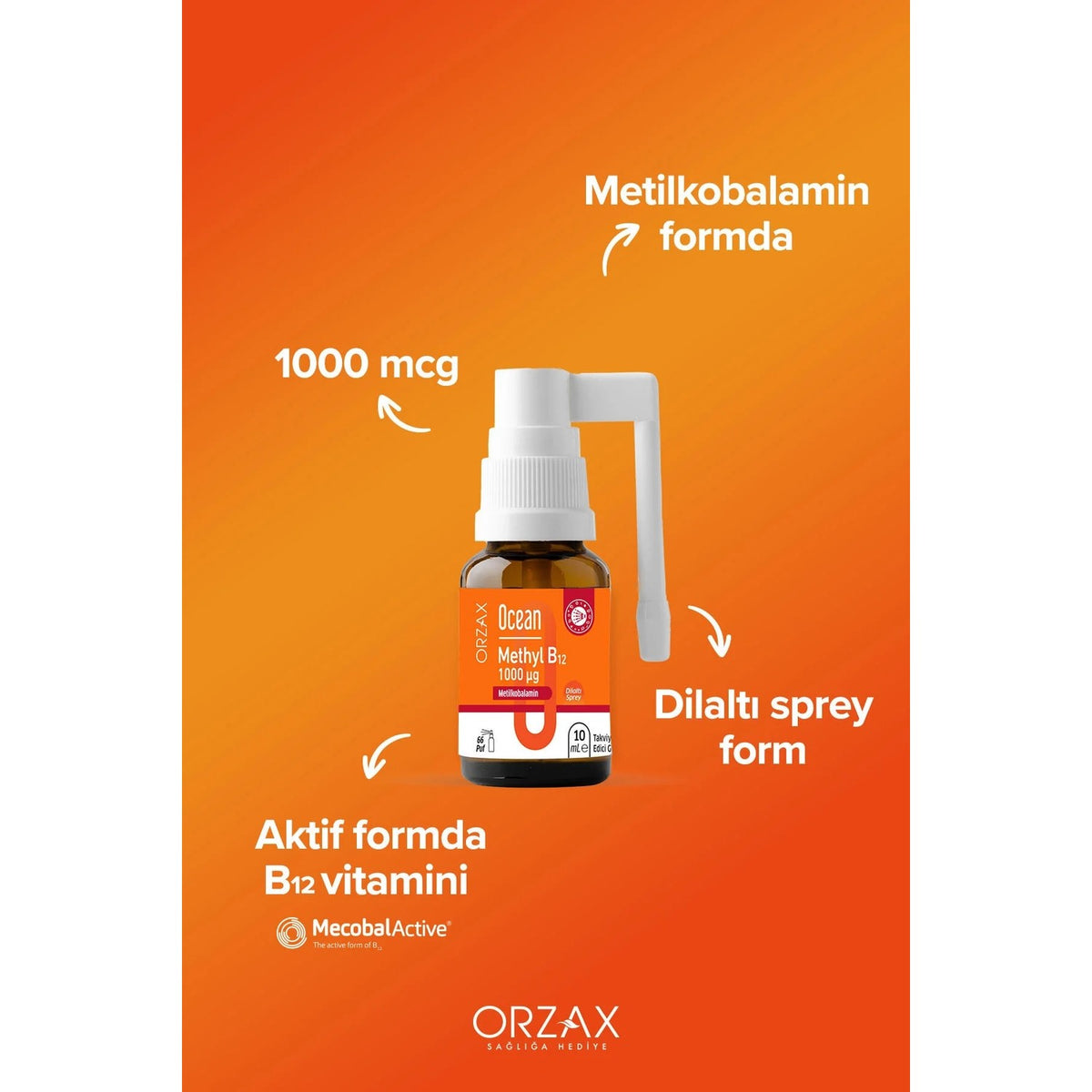 Orzax Ocean Methyl B12 1000 Mcg Spray 10 ml - MALLTURK