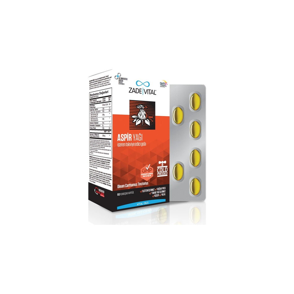 Zade Vital Safflower Oil 600 Mg 60 Capsule Made in Turkey Dietary Supplement Turkey Origin - MALLTURK