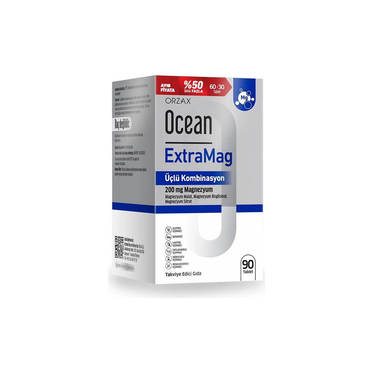 Orzax Ocean Extramag 90 Tablet Uclu Kombinasyon with 200 mg Magnesium Dietary Supplement - MALLTURK