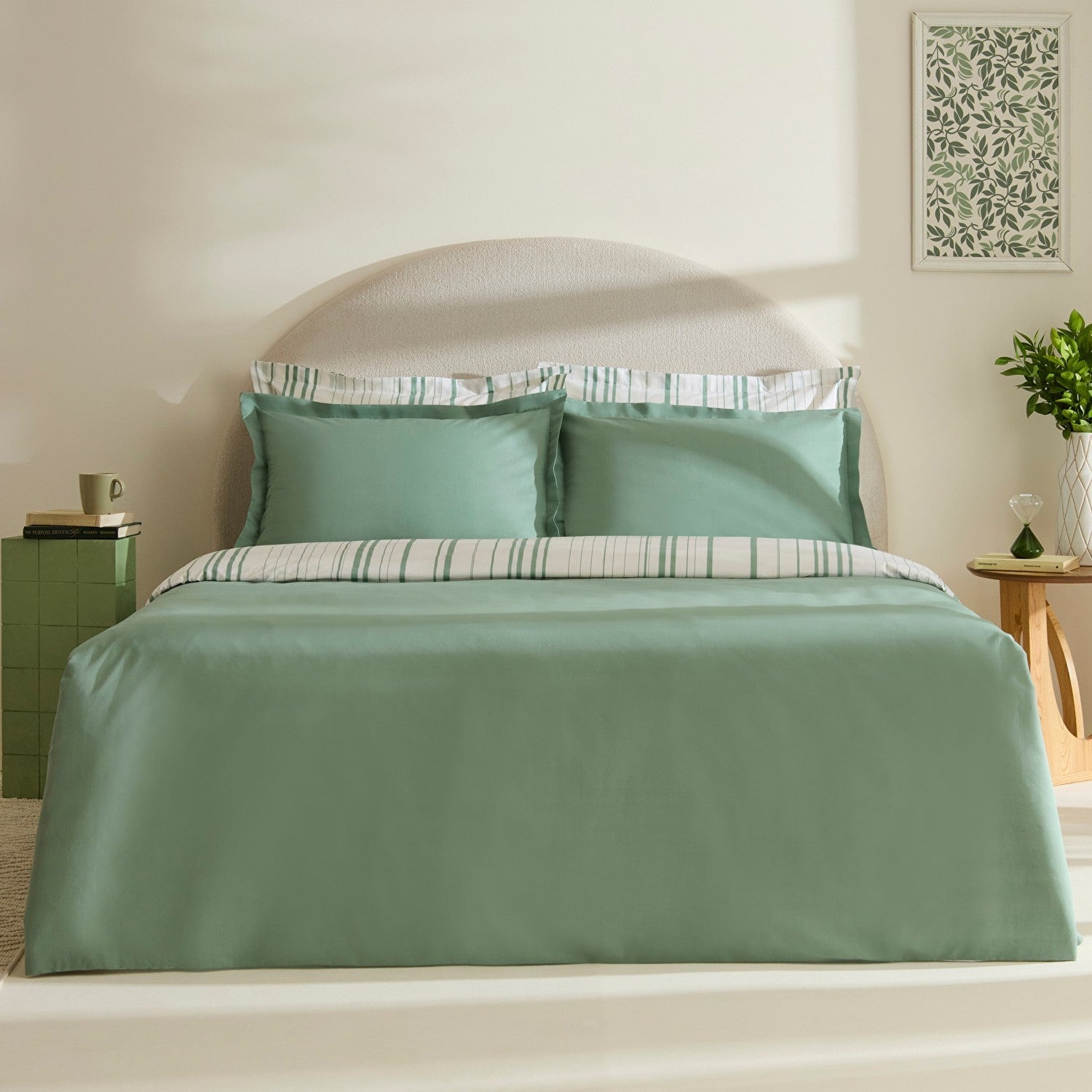 Karaca Home Cool Stripe Double Duvet Cover Set Green - MALLTURK