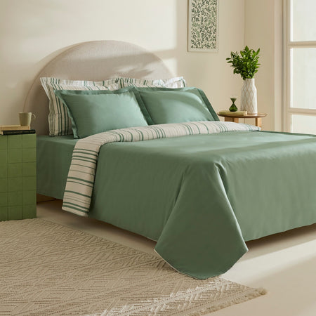 Karaca Home Cool Stripe Double Duvet Cover Set Green - MALLTURK
