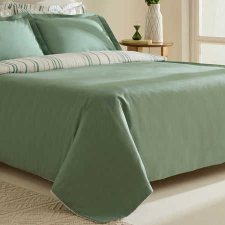 Karaca Home Cool Stripe Double Duvet Cover Set Green - MALLTURK