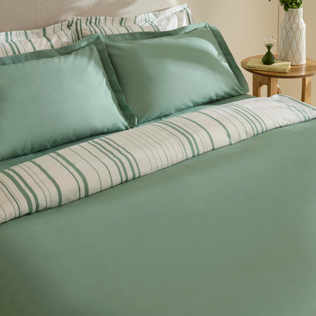 Karaca Home Cool Stripe Double Duvet Cover Set Green - MALLTURK
