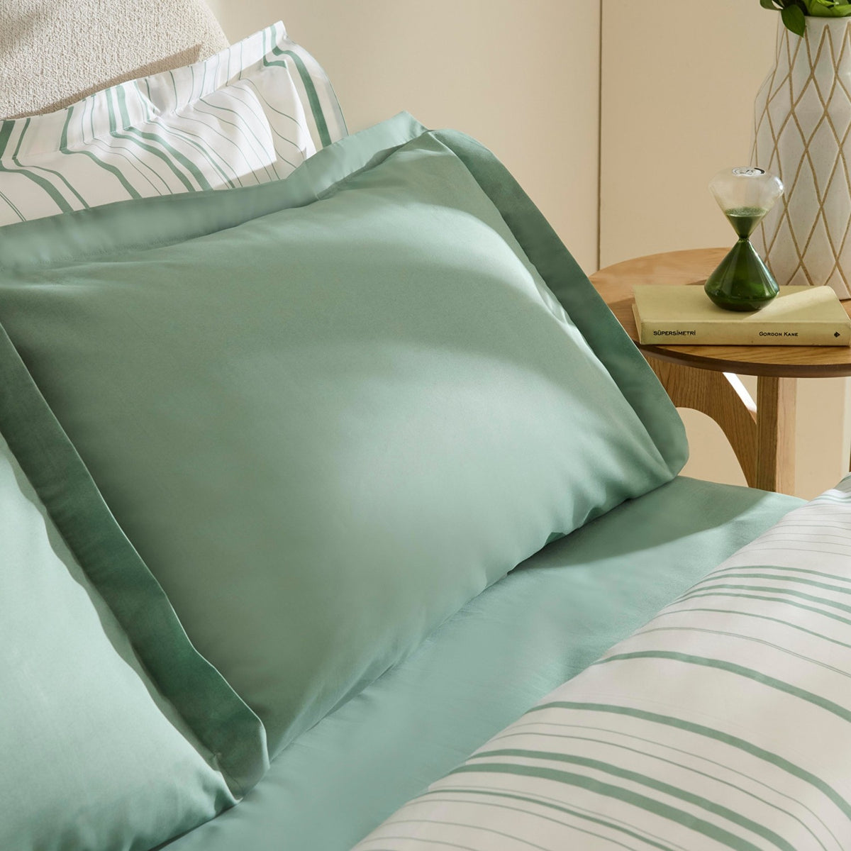 Karaca Home Cool Stripe Double Duvet Cover Set Green - MALLTURK