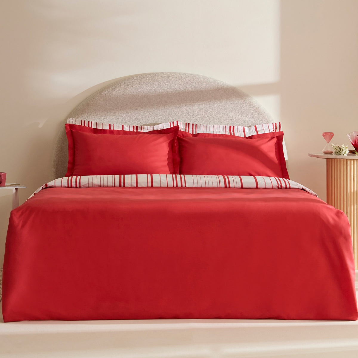 Karaca Home Cool Stripe Double Duvet Cover Set Red - MALLTURK