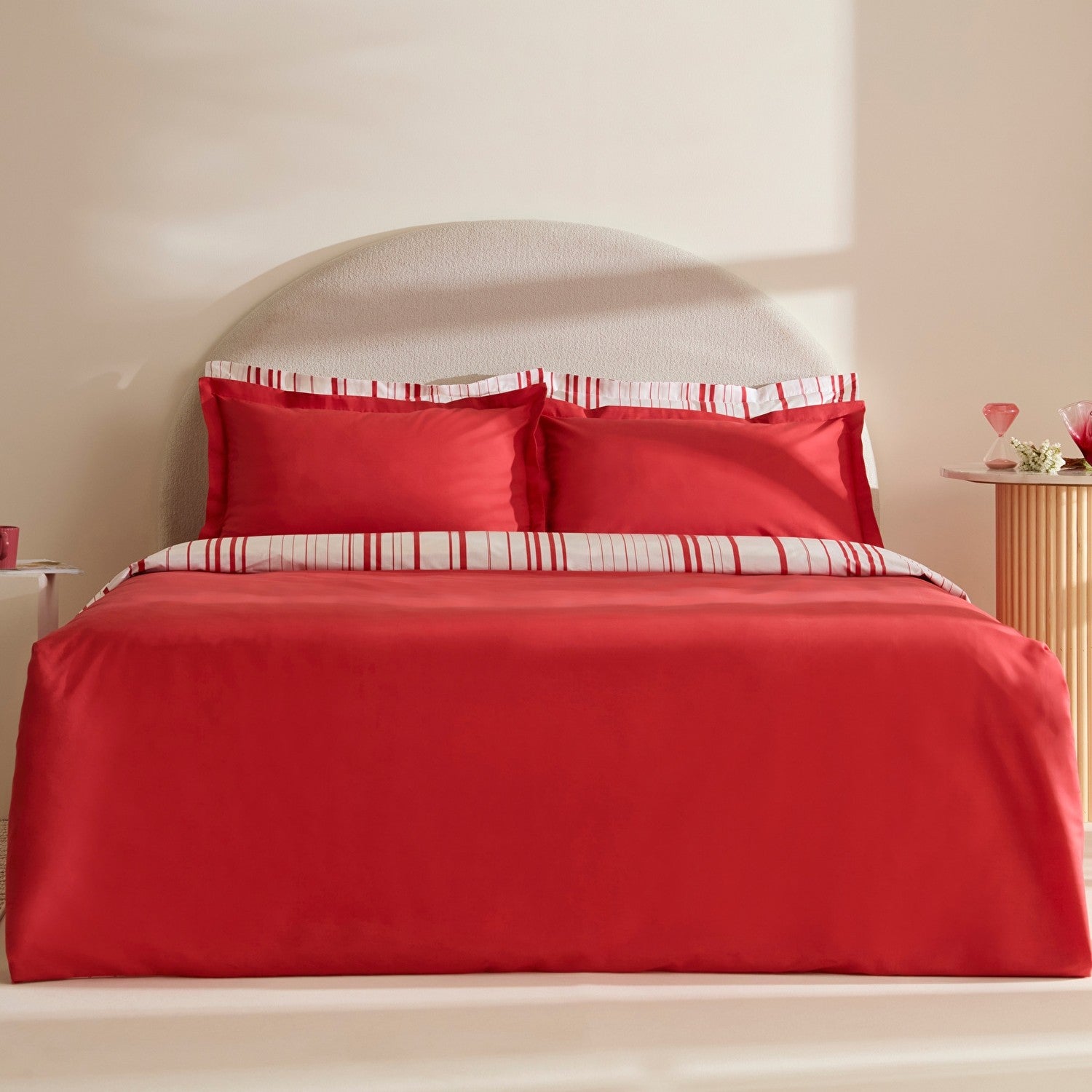 Karaca Home Cool Stripe Double Duvet Cover Set Red - MALLTURK