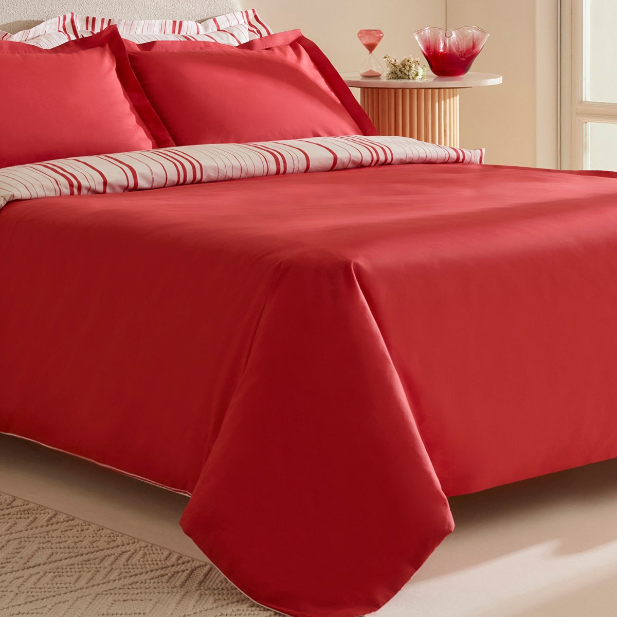 Karaca Home Cool Stripe Double Duvet Cover Set Red - MALLTURK