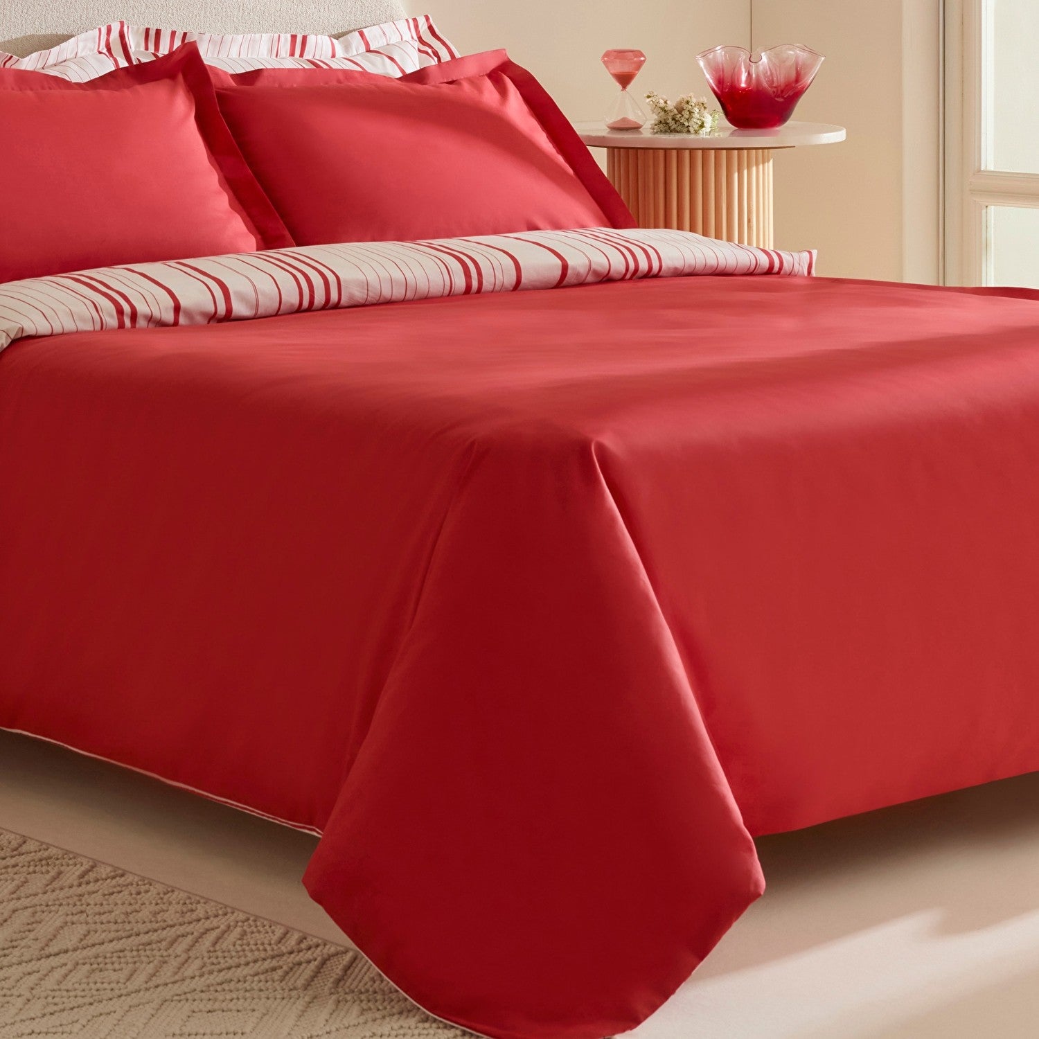 Karaca Home Cool Stripe Double Duvet Cover Set Red - MALLTURK