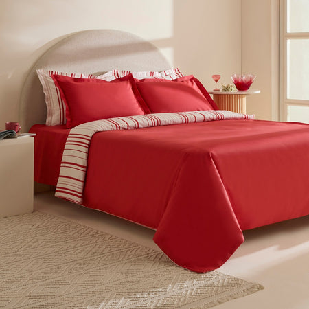 Karaca Home Cool Stripe Double Duvet Cover Set Red - MALLTURK