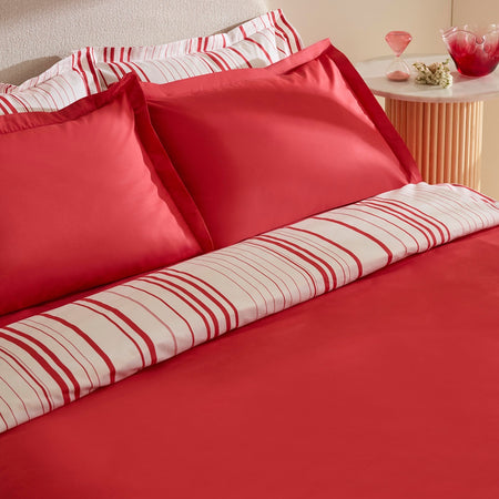 Karaca Home Cool Stripe Double Duvet Cover Set Red - MALLTURK