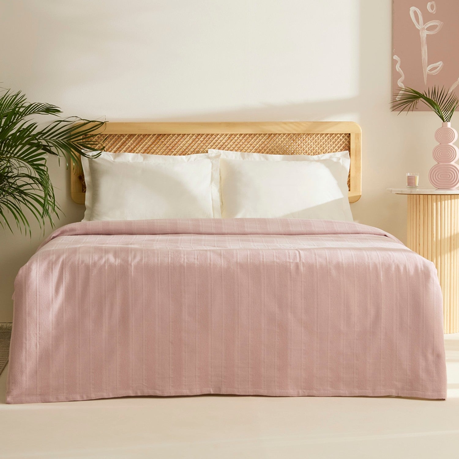 Karaca Home Verona 100% Cotton Double Piqué Blanket, Powder Pink - MALLTURK