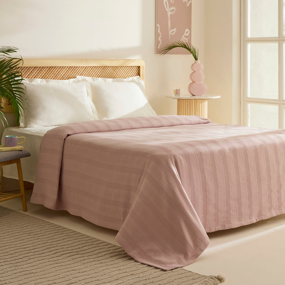 Karaca Home Verona 100% Cotton Double Piqué Blanket, Powder Pink - MALLTURK