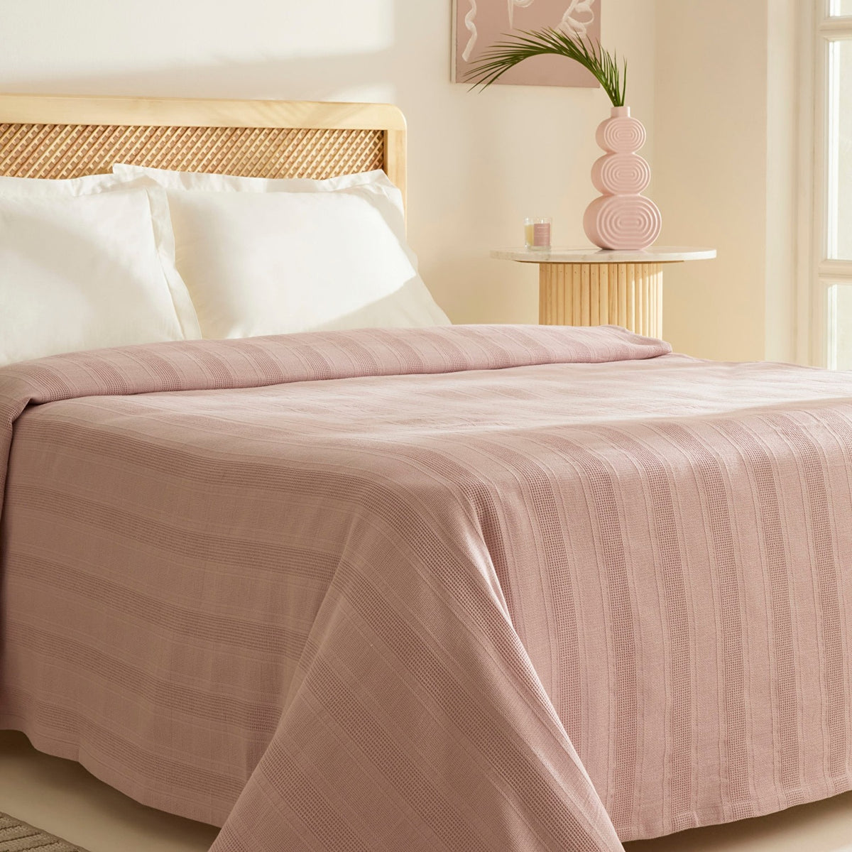 Karaca Home Verona 100% Cotton Double Piqué Blanket, Powder Pink - MALLTURK