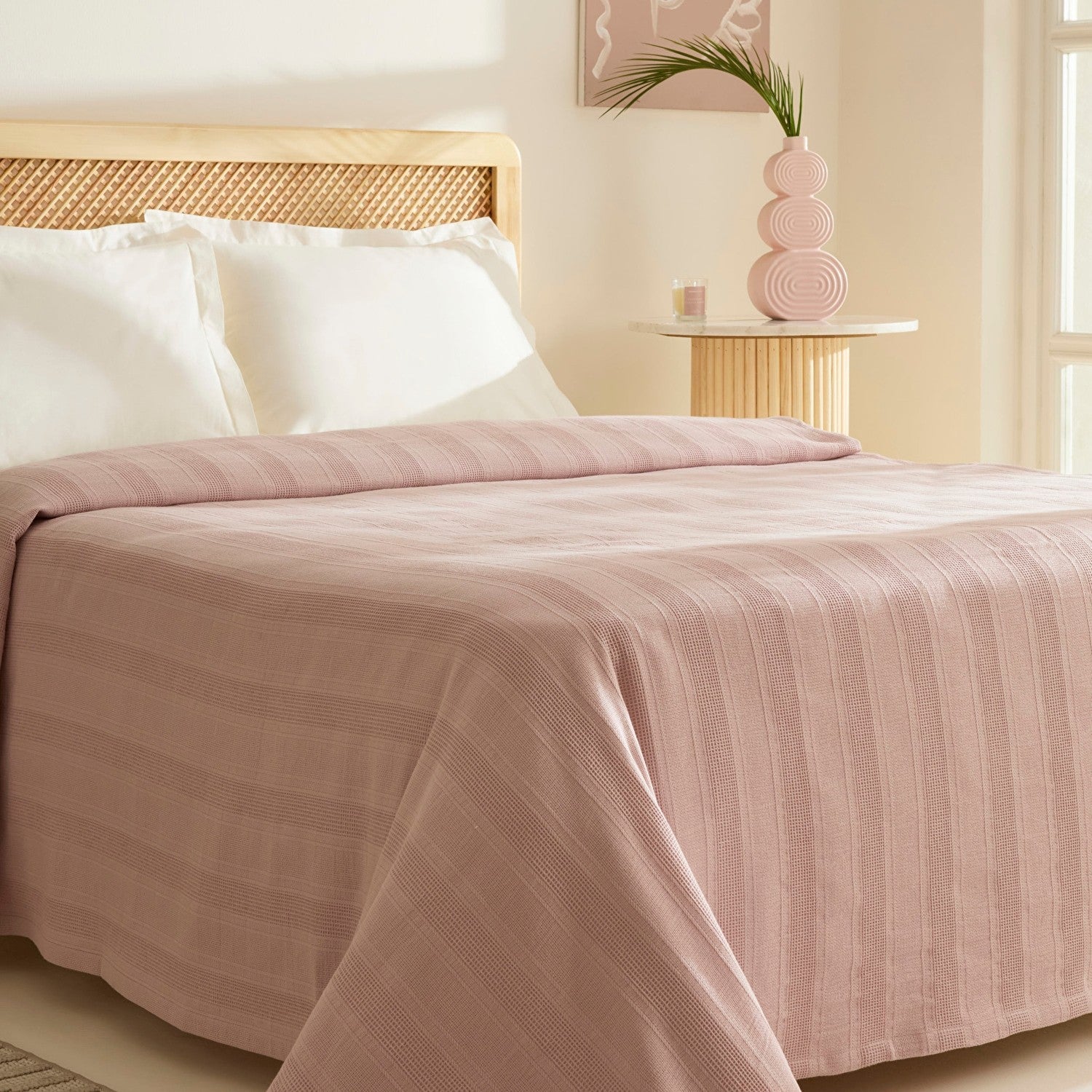 Karaca Home Verona 100% Cotton Double Piqué Blanket, Powder Pink - MALLTURK