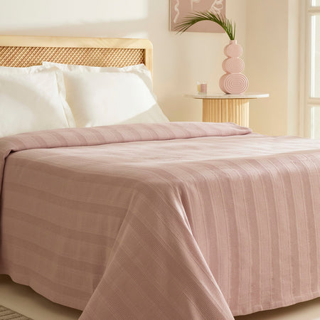 Karaca Home Verona 100% Cotton Double Piqué Blanket, Powder Pink - MALLTURK