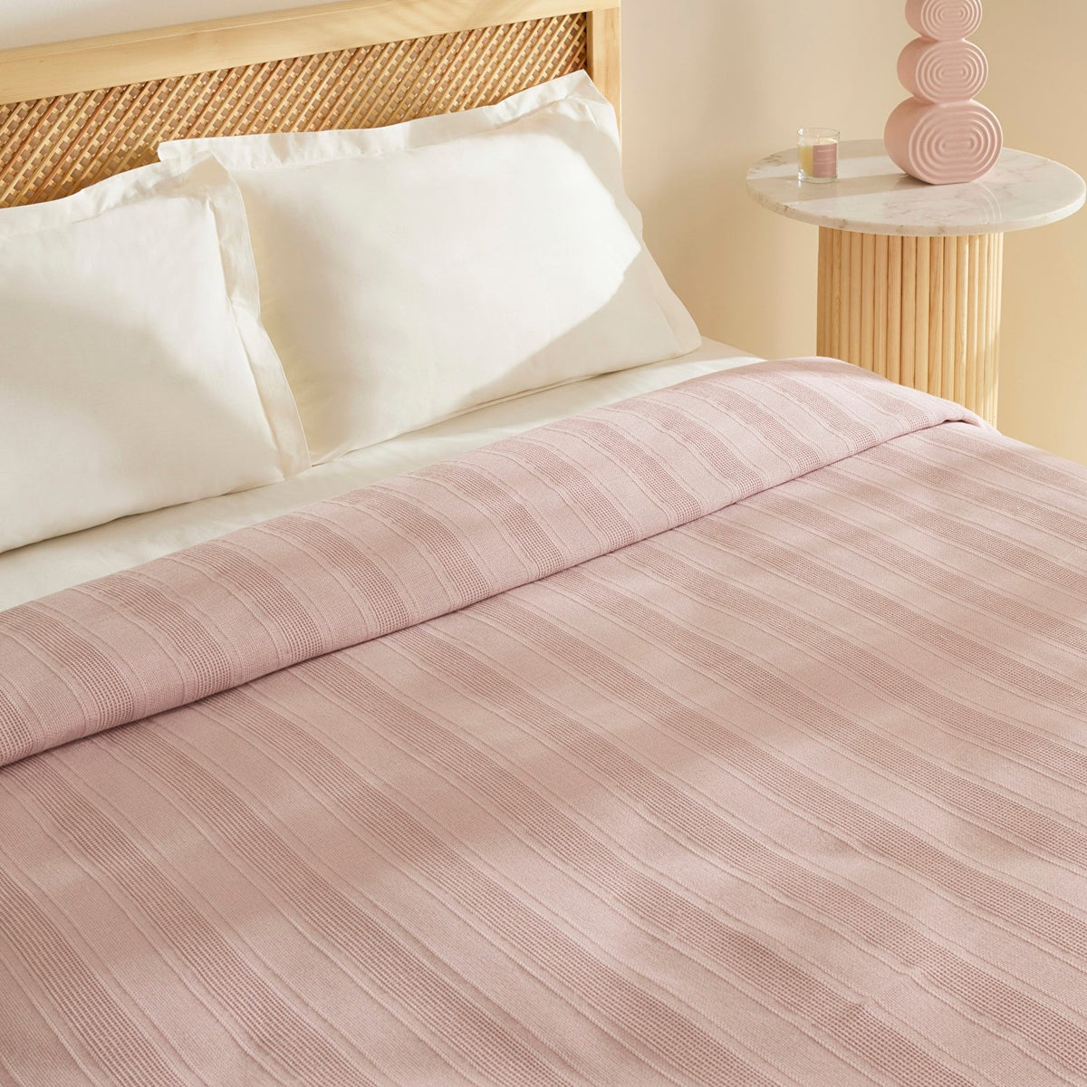 Karaca Home Verona 100% Cotton Double Piqué Blanket, Powder Pink - MALLTURK
