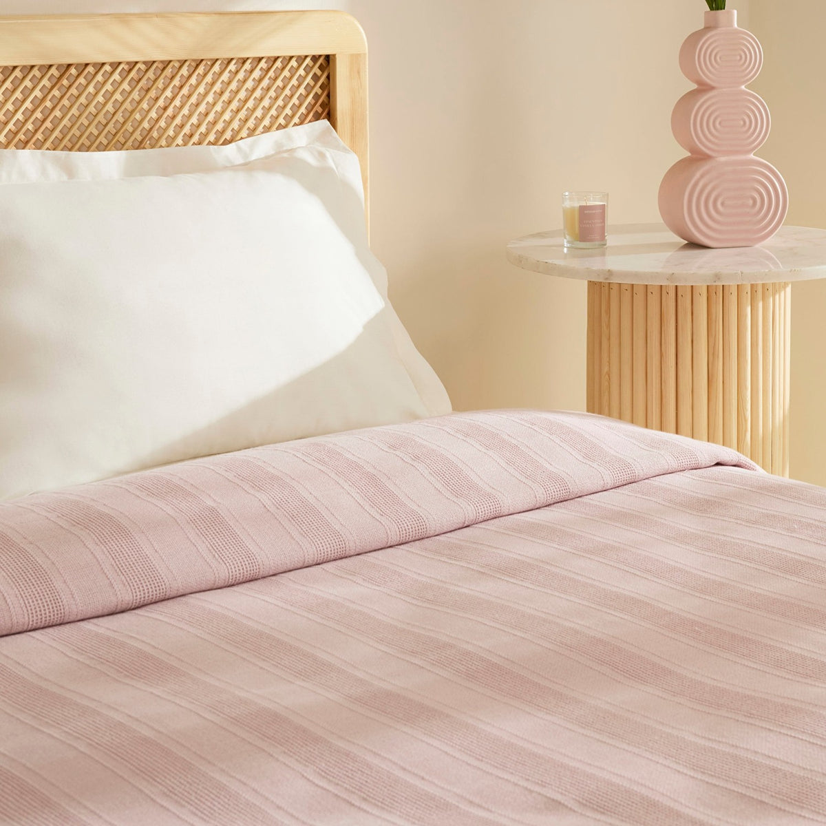 Karaca Home Verona 100% Cotton Double Piqué Blanket, Powder Pink - MALLTURK