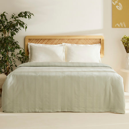 Karaca Home Verona 100% Cotton Double Piqué Bedspread, Sage - MALLTURK