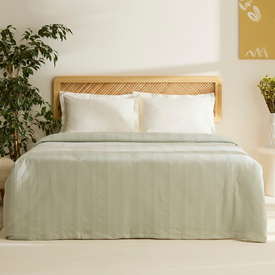 Karaca Home Verona 100% Cotton Double Piqué Bedspread, Sage - MALLTURK