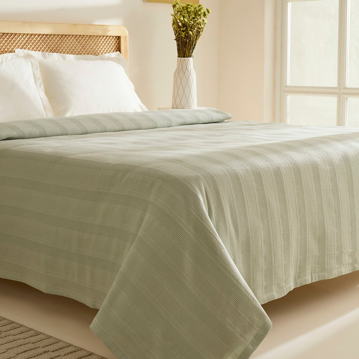 Karaca Home Verona 100% Cotton Double Piqué Bedspread, Sage - MALLTURK