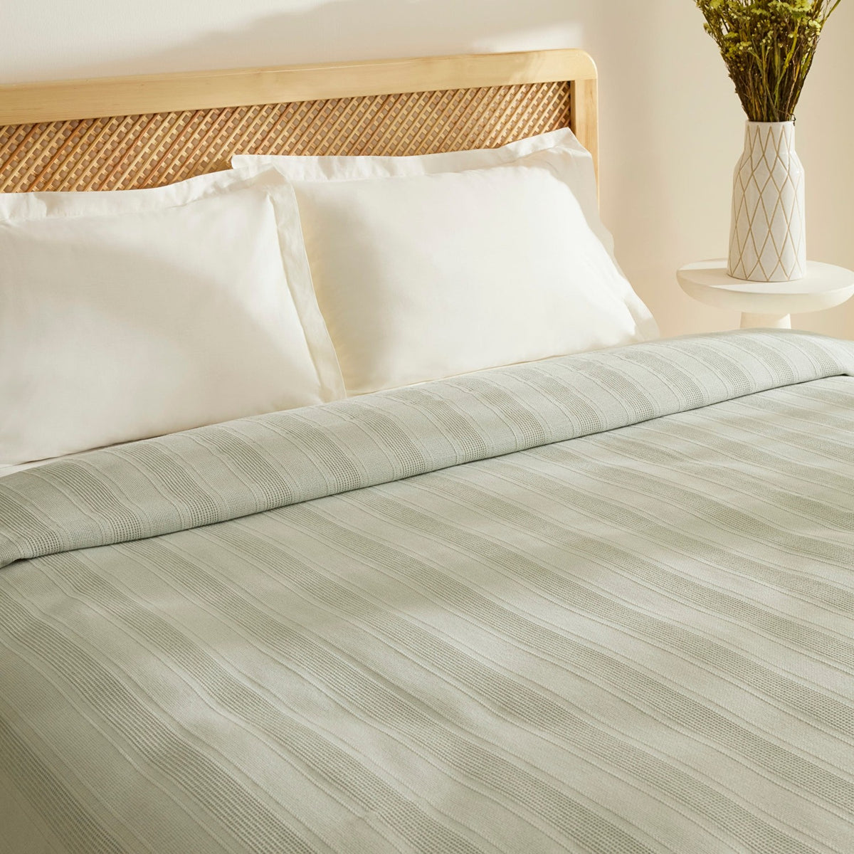 Karaca Home Verona 100% Cotton Double Piqué Bedspread, Sage - MALLTURK