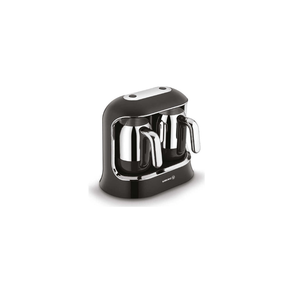 Korkmaz Kahvekolik Twin Automatic Coffee Maker, Black and Chrome - MALLTURK