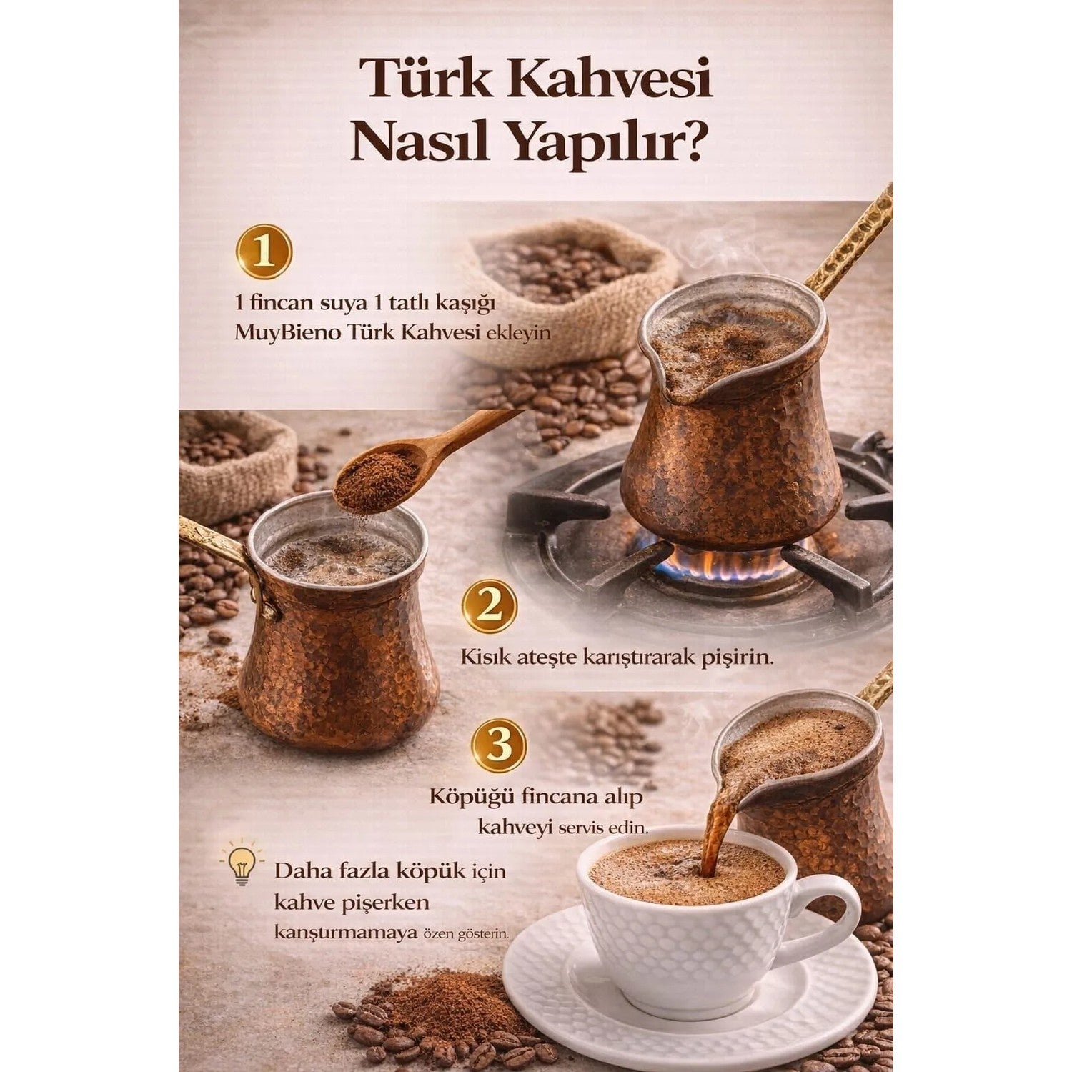 MuyBieno Coffee - MuyBieno Turkish Coffee with Plenty of Foam, 100% Arabica, intensely Flavored Traditional Turkish Coffee, 250g - MALLTURK