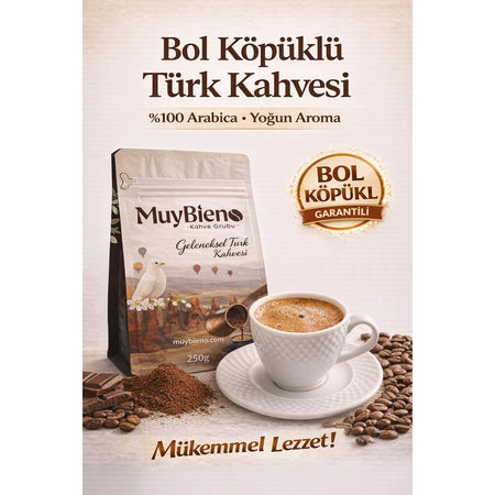 MuyBieno Coffee - MuyBieno Turkish Coffee with Plenty of Foam, 100% Arabica, intensely Flavored Traditional Turkish Coffee, 250g - MALLTURK