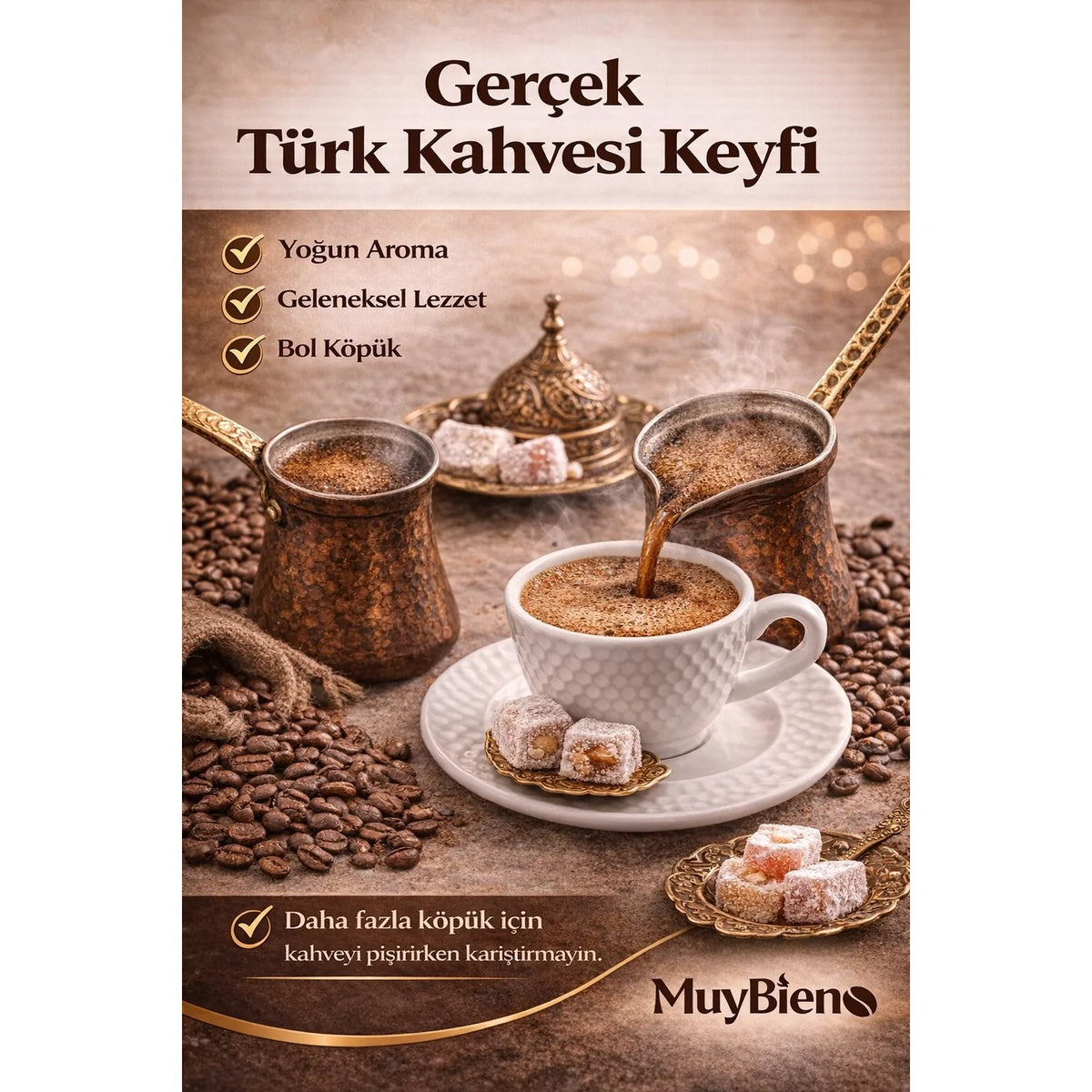 MuyBieno Coffee - MuyBieno Turkish Coffee with Plenty of Foam, 100% Arabica, intensely Flavored Traditional Turkish Coffee, 250g - MALLTURK