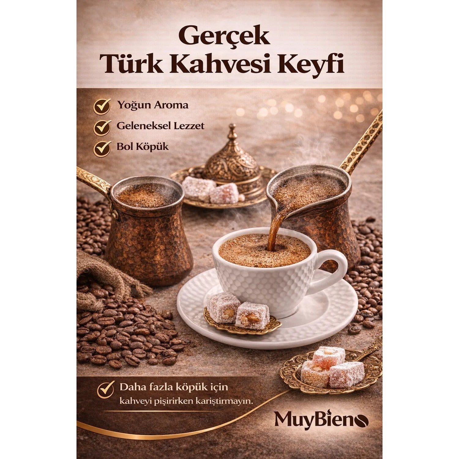 MuyBieno Coffee - MuyBieno Turkish Coffee with Plenty of Foam, 100% Arabica, intensely Flavored Traditional Turkish Coffee, 250g - MALLTURK