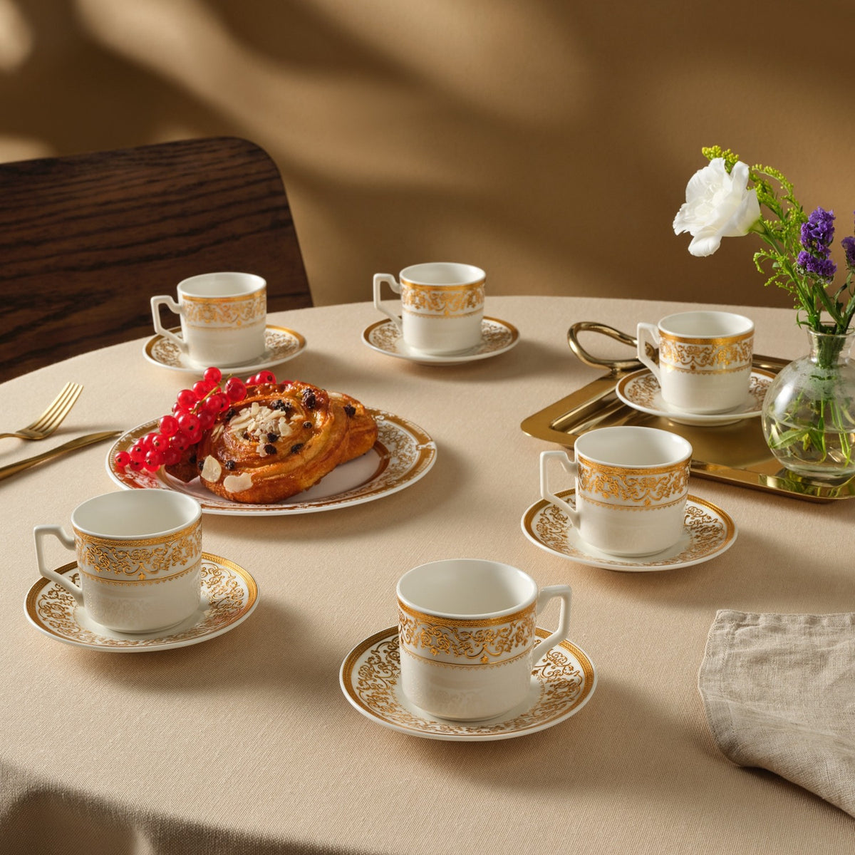 Karaca Nur Porcelain Turkish Coffee Cup Set for 6, 100 ml - MALLTURK