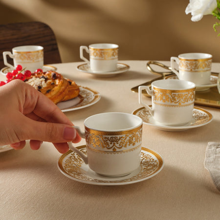 Karaca Nur Porcelain Turkish Coffee Cup Set for 6, 100 ml - MALLTURK